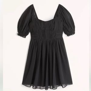 Abercrombie Ruched Ruffle Puff Sleeve Mini Dress - Black - Large